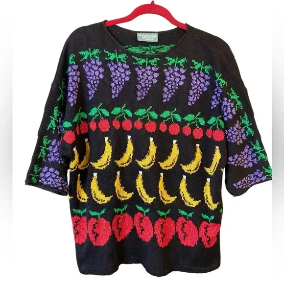 Vintage French Rags Hand-Loomed Fruit Crew Neck Sweater - Picture 6 of 16